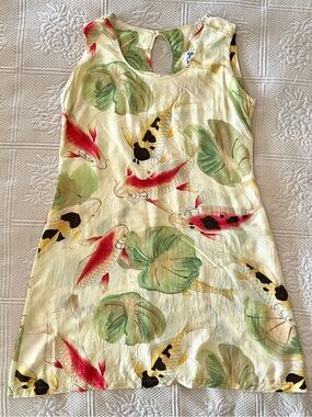 koi Multicolor Koi & Lily Pad Print Short Sleeve Top - Cream, Red, Green, Yellow